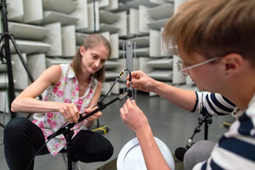 Sound engineer adjusting audio levels in a studio