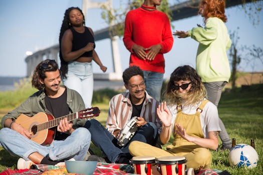 Musicians playing together at an outdoor concert