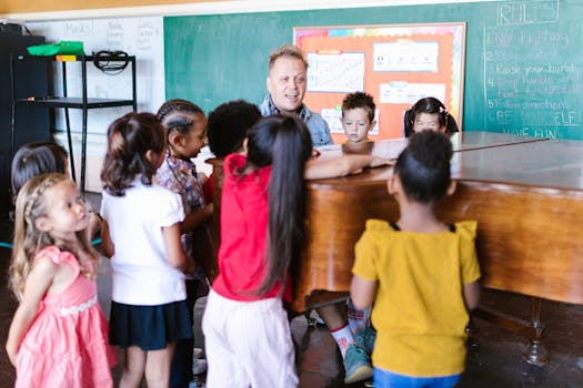 children engaging in a music class