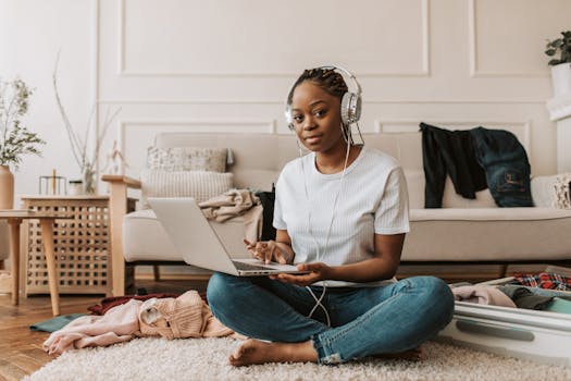 person working from home with music